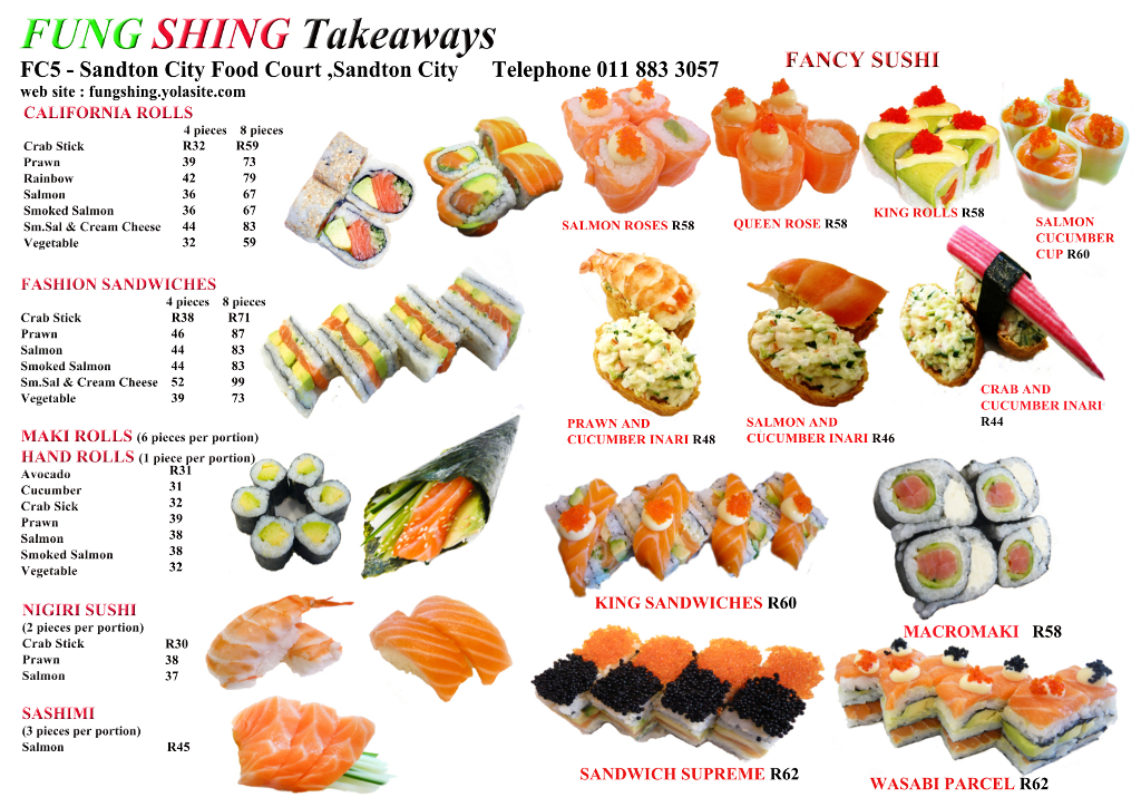 FungShing Sushi Menu 1